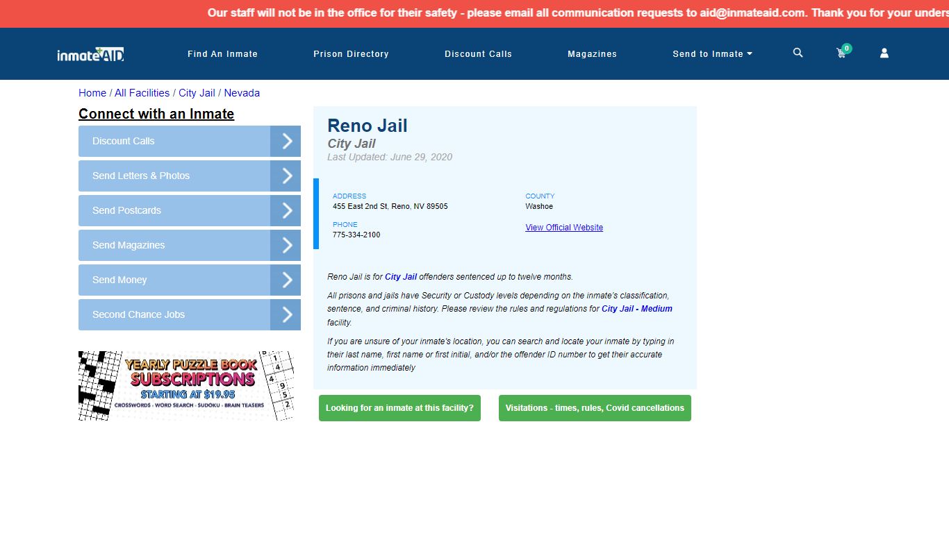 Reno Jail | Inmate Locator